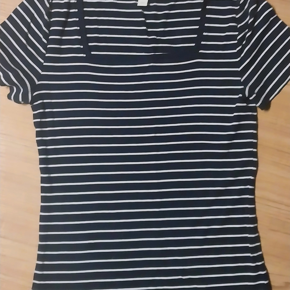 Navy and White Striped Short Sleeve Top